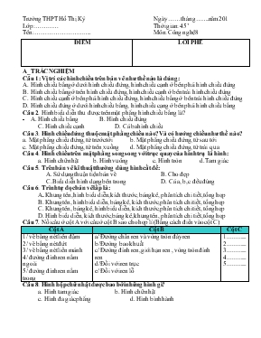 Kiêm tra Môn Công nghệ 8 - Trường THPT Hồ Thị Kỷ